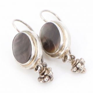 Vtg Sterling Silver - Black Mother Of Pearl Scroll Dangle Earrings - 9.  5g