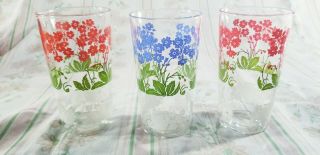 3 Vintage Floral Drinking Glasses Tumblers Red Blue Green Leaves Swanky Swig