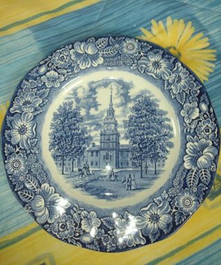 Vintage - Staffordshire - Liberty - Blue - Dinner - Plate - Independence - Hall - England