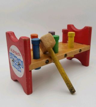 Vintage Kids Toy Wooden Playskool Pounding Bench Hammer 1960s Cobbler Workbench