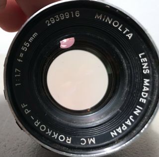 Vintage 1960’s Minolta 55mm F/1.  7 Mc Rokkor Pf Mf Breech Lock Lens