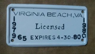 Vintage Virginia Beach Va Licensed Vendor License Plate Tag Topper 1979 - 1980