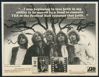 1971 Yes Band Photo 2 Album Tour Dates Atlantic Records Vintage Print Ad