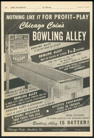 1950 Chicago Coin Bowling Alley Coin - Op Game Machine Pic Vintage Trade Print Ad