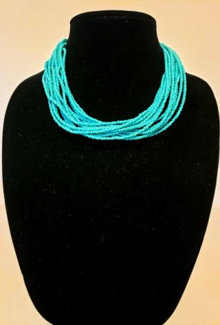 Vintage Turquoise Multi Strand Seed Bead Necklace 18 Inches