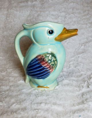 Vintage Art Deco Lusterware Turquoise Bird Duck Creamer Porcelain Made In Japan