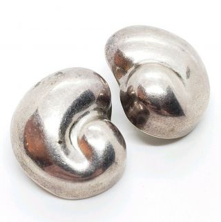 Vintage Signed 925 Sterling Silver Mexico Modernist Repousse Abstract Earrings