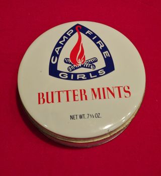 Vintage Camp Fire Girls Butter Mints Candy Tin Can Girl Scout Collectibles