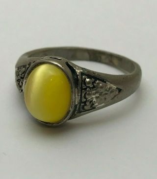 Vintage Styled Costume Jewellery Ring - Yellow Paste Stone - Uk Size R