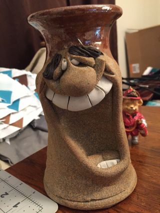 Vintage Ugly Face Stoneware Collectible Mug Artist Mark Hines Signed " Mh "