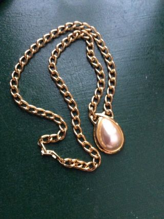 Vintage Estate Jewelry Signed Napier 24in Gold Tone Chain Necklace Faux Pearl