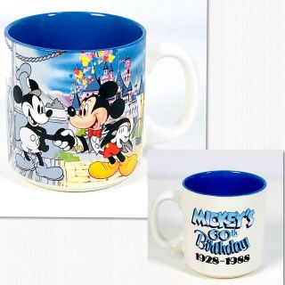 Vintage Disney Mickey Mouse Coffee Mug 60th Birthday Then And Now 1988 Japan