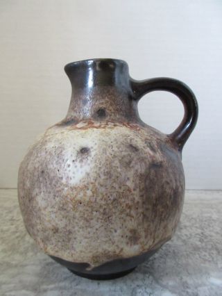 Vintage Mid Century German Art Pottery Pitcher Vase Brown Thick Glaze