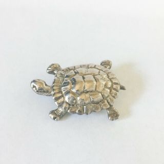 Vintage Sterling Silver Large Turtle Pin Brooch