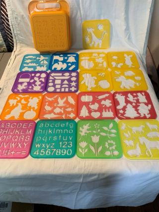 Vintage Tupperware Toys Art Case With 17stencils 1408 Yellow Lunch Box