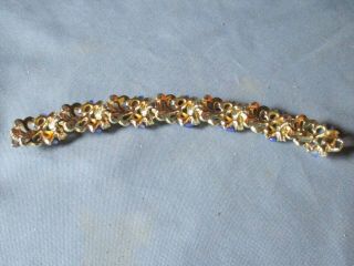 Vintage Gold - Tone Metal A/Borealis Rhinestone Faux Pearl Blue Cabochon Bracelet 2