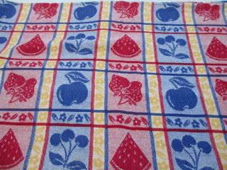 Vintage 46x64 Cotton Fruit Tablecloth Watermelon Strawberries Cherries Apples