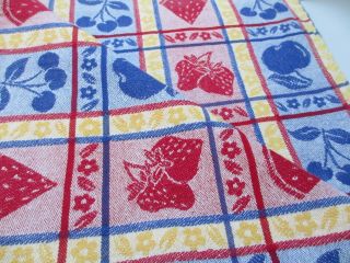 Vintage 46x64 Cotton Fruit Tablecloth Watermelon Strawberries Cherries Apples 3