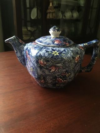 Vintage Sadler Floral,  Blue Teapot Made In England,  Small