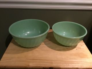 Two Vintage Green Fire King Jadeite Jadite Mixing Bowls