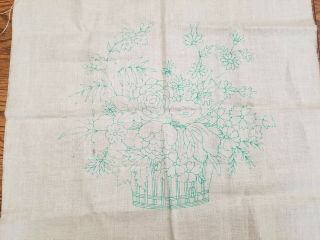 Vintage Floral Stamped Linen For Embroidery