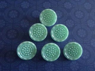 6 Vintage Glass Buttons Green 18mm Sew Scrapbook Jewelry Quilt Craft Knit