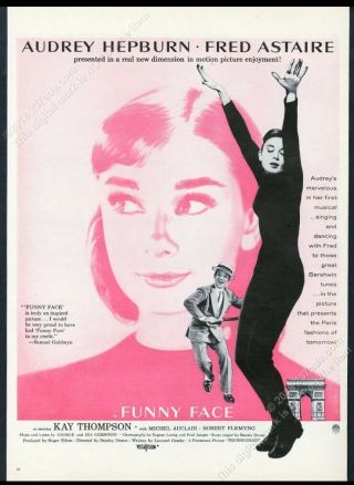 1957 Audrey Hepburn Photo Funny Face Movie Release Vintage Print Ad