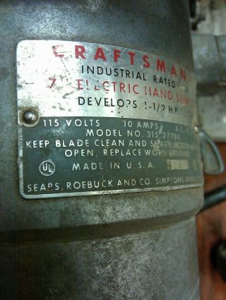 Vintage & Sears/Craftsman 315.  27780 1 1/2Hp 10 - Amp 7 