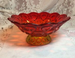 Vintage Le Smith Amberina Moon And Stars Pattern Pedestal Fruit/ Serving Bowl