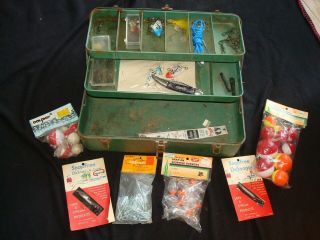 Vintage Metal Fishing Lure Tackle Box My Buddy Falls City - W/ Some Accessories