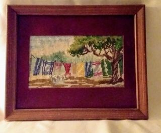 Vintage framed and matted cross stitch art 