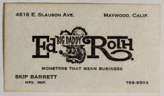 S161.  Vintage: Rat Fink Ed Big Daddy Roth Skip Barrett Business Card (1960 