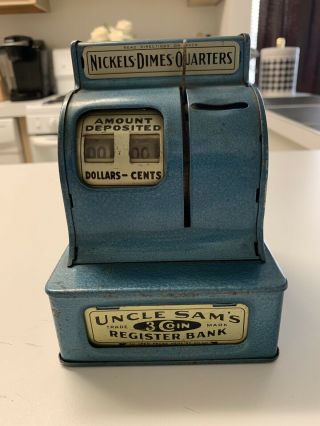 Vintage Mechanical Coin Bank Cash Register.  Uncle Sam 