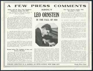 1919 Leo Ornstein Photo Piano Recital Tour Booking Vintage Trade Print Ad