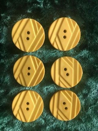 6 Vintage Yellow Buttons 27mm Sew Craft