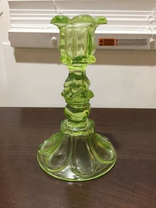 Vintage Green Vaseline? Glass 7” Candlestick