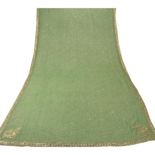 Sanskriti Vintage Dupatta Long Stole Georgette Green Shawl Hand Beaded Scarves 4