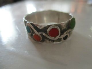 VINTAGE UNIQUE HAND MADE SIZE 12 RING WITH COLORFUL DESIGN 2