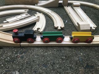 Vintage Brio Wooden Train Engine And Cargo Cars,  Guc,