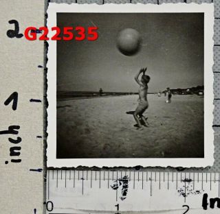 1950s Vintage Photo Boy Playing W Huge Beach Ball
