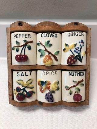 Vintage Wall Pocket Spice Rack With Containers