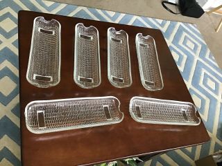 Vintage Mid - Century Glass Set Of 6 Corn On The Cob Holders Serving Dishes