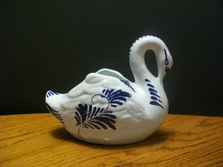 Vintage Delfts Holland Blue and White Swan Planter Vase 2