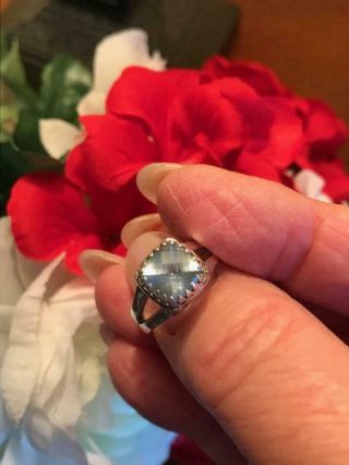 Vintage Sterling Silver Faceted Aquamarine Gemstone Ring Size 7