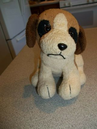 Vintage Russ Berrie & Co Small Stuffed Toy Dog " Patches " Brown Tan Cream
