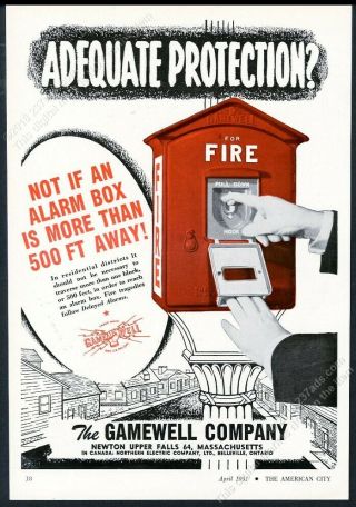 1951 Gamewell Fire Alarm Red Box Photo Vintage Trade Print Ad 2