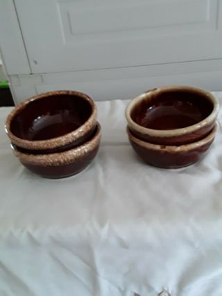 4 Vintage Kathy Kale Brown Drip Glaze Pottery 5 " Cereal Soup Bowls