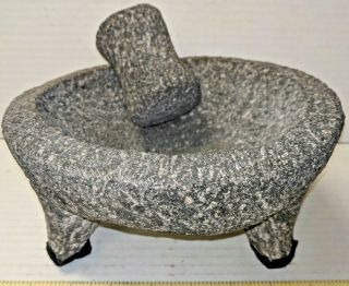 Vtg Large 9 " Mexican Molcajete Lava Rock Pestle & Mortar Bowl Grinder Guacamole