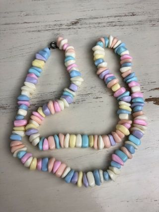 Pretty Pastel Multi Colored Vintage Beaded Necklace Yellow Pink Blue Rainbow