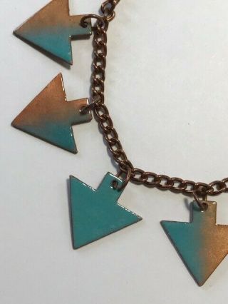 Vintage Mid Century Modern turquoise Enamel on Copper Necklace and Earrings 2